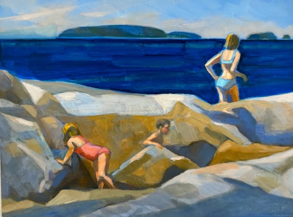 Annie Poole Climbing the Rocks, 2023 Oil on Panel 6x8x1"