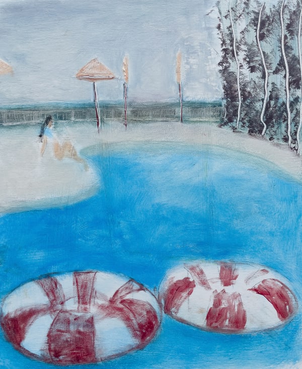 Megan Magill Life raft par deux, 2023 Oil and Oil Stick on Panel 12x10x1.5"