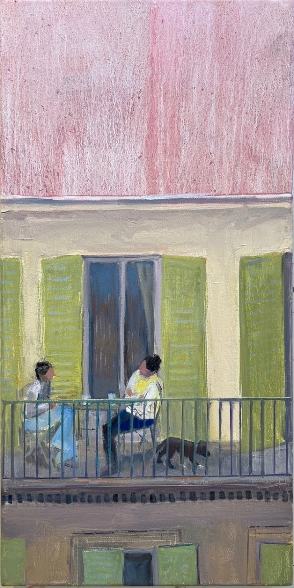 Louise Bourne Balcon Tête a Tête, 2025 Oil on Canvas 24x12x1.5"