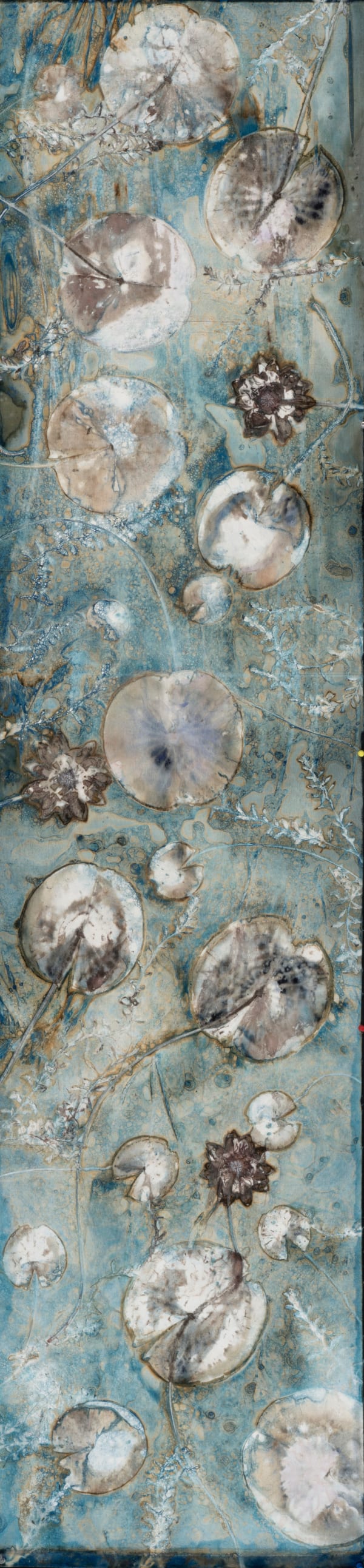 Lisa Tyson Ennis Waterlilies, 2023 Wet Cyanotype on Canvas with Varnish 21 x 82 x 0.25 in.