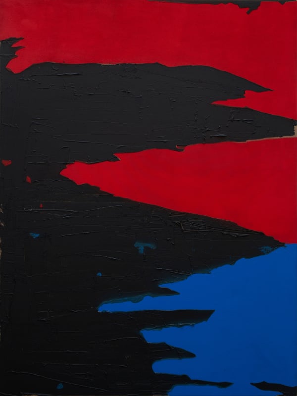 Koen van den Broek Split Shadow, 2025 traffic paint and tar on linen 200 x 150 cm
