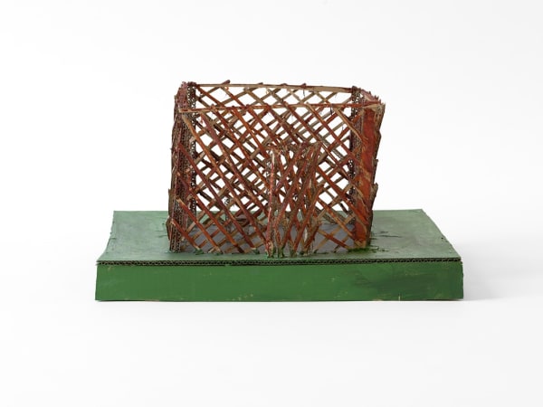 Rinus Van de Velde An outdoor studio, 2025 painted cardboard, artist pedestal 25 x 46 x 34 cm pedestal: 80 x 54 x 44.5 cm
