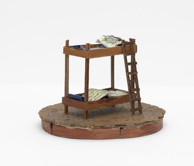 Rinus Van de Velde I'll promise I'll always be by your side, 2025 painted cardboard, artist pedestal 35 x 48 x 47.5 cm pedestal: 70 x 56 x 56 cm