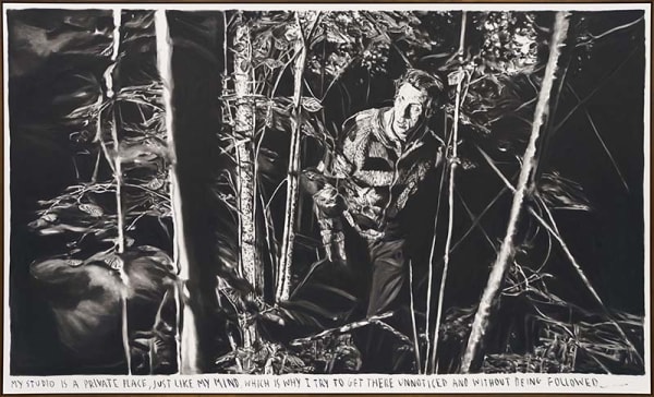 Rinus Van de Velde My studio is a private place, ..., 2025 charcoal on canvas 205 x 340 cm