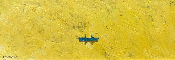 Stuart Buchanan Gone Fishing Oil on board 16 x 42 cm Framed 32 x 58 cm