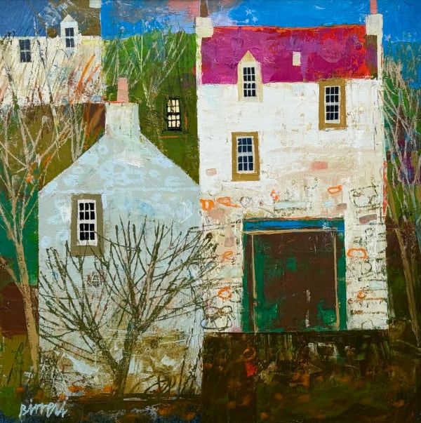 George Birrell Olive Trees Oil on plywood 30 x 30 cm Framed 45 x 45 cm