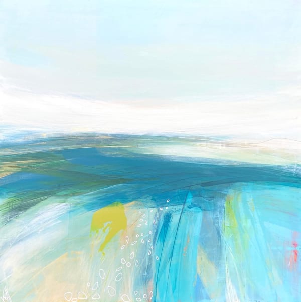 Victoria Wylie Towards the Edge Mixed media on wood panel 40 x 40 cm Framed 45 x 45 cm