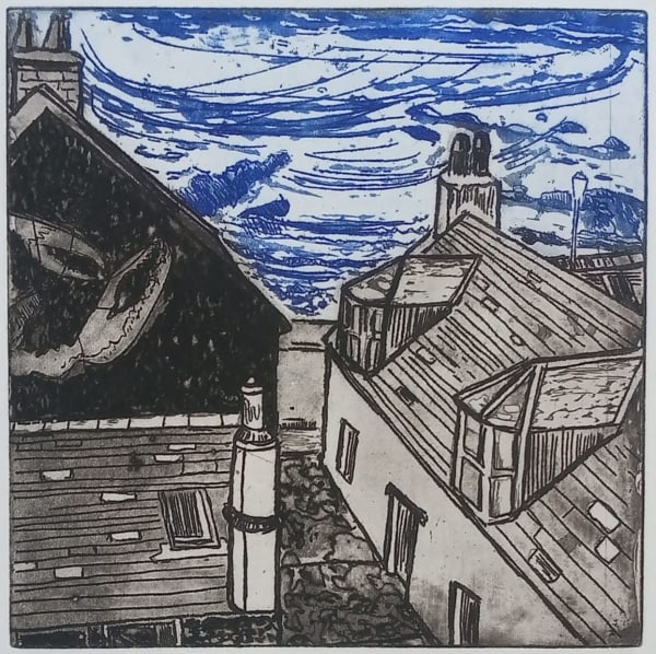 Kathleen Cowie Pennan Lobster Etching with a la poupee 30 x 30 cm Framed 33 x 33 cm