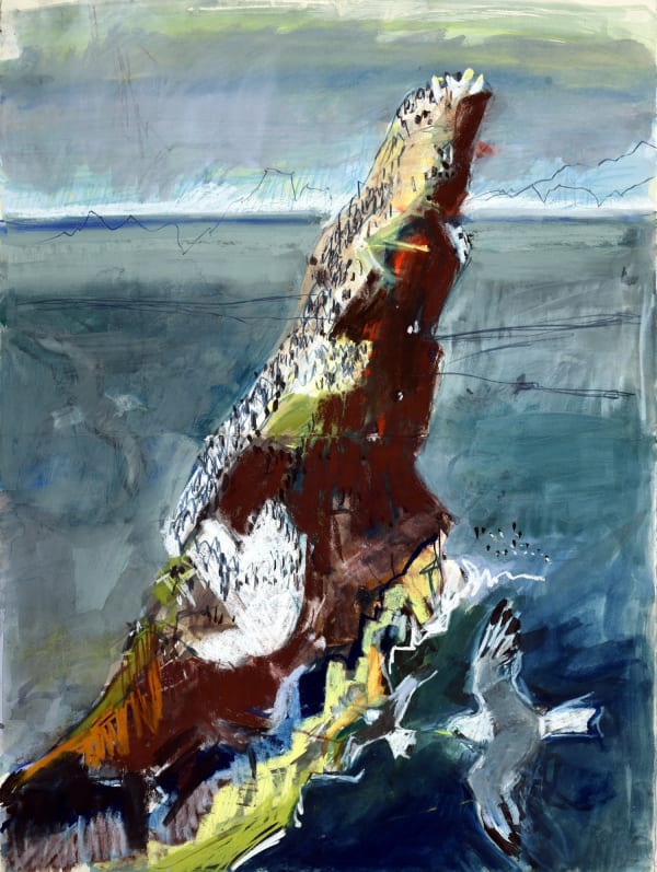 Kittie Jones Kittiwakes Around the Cleaver Charcoal, pastel & pencil on paper 76 x 56 cm Framed 90 x 70 cm