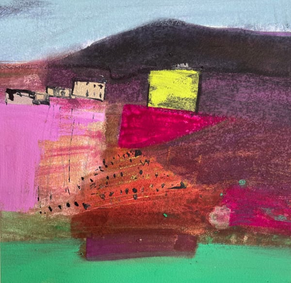 Caroline Bailey RSW Orkney Farm Acrylic 30 x 30 cm Framed 48 x 48 cm