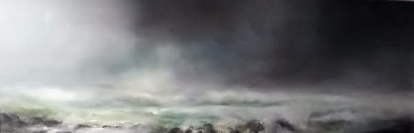 Peter Dworok Bracadale Storm I Oil on board 30 x 92 cm Framed 42 x 104 cm