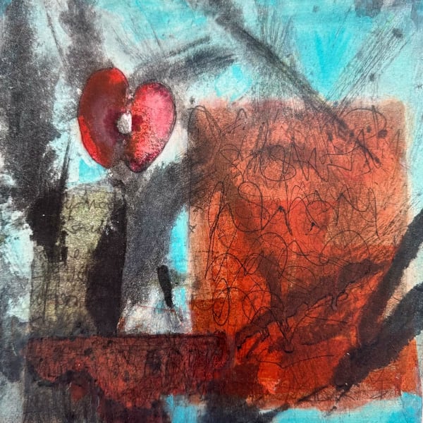 Shelagh Brown Temptation Acrylic & collage on board 30 x 30 cm Framed 33 x 33 cm