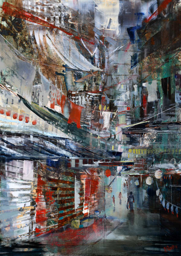 Kate Bentley Everyday's a Wash Day Oil on panel 30 x 42 cm Framed 44 x 56 cm