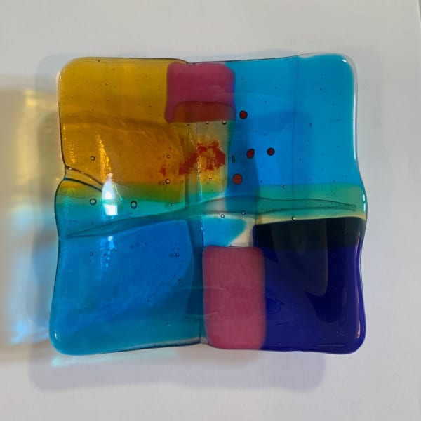 Kim Bramley SGS CGS Tapestry Land Plate (12) Kiln formed glass 12 x 12 cm