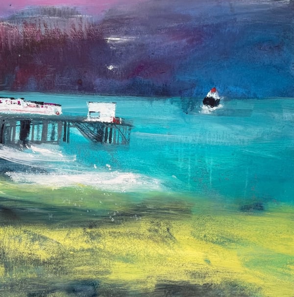 Caroline Bailey RSW Mallaig Ferry Mixed media 76 x 76cm Framed 97 x 97 cm