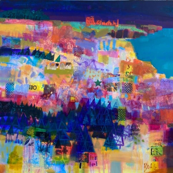 Francis Boag Dunnottar Skyline Acrylic on canvas 75 x 75 cm Framed 80 x 80 cm