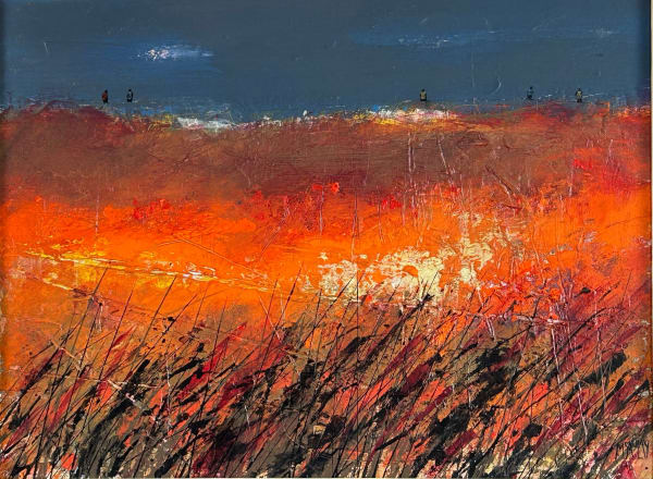 Robert McAulay Sky Watchers (Five Standing) Acrylic on panel 40 x 54 cm Framed 57 x 70 cm