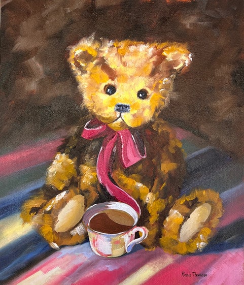 Fiona Thomson Tea with Sebastian Oil on canvas 40 x 34 cm Framed 52 x 46 cm