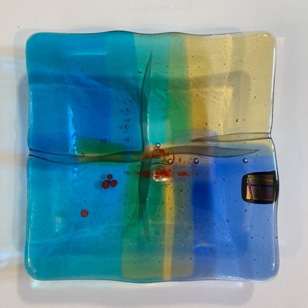 Kim Bramley SGS CGS Tapestry Land Plate (15) Kiln formed glass 15 x 15 cm