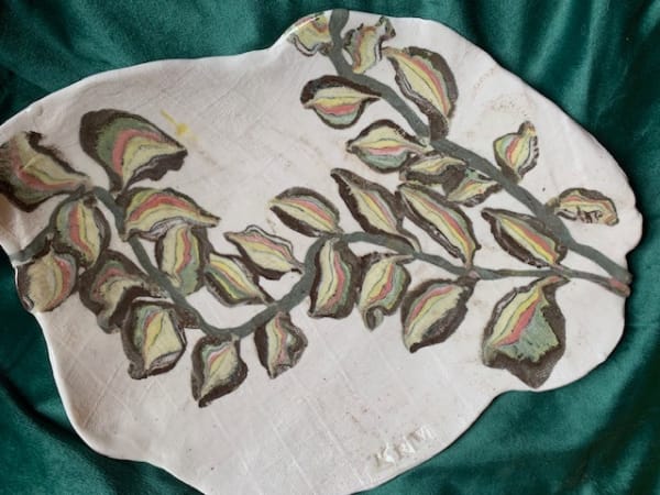 Maralyn Reed-Wood Leaves Porcelain Nerikomi bowl 30 x 24 cm