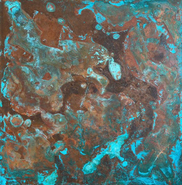 Rita Kermack Fleet Estuary at High Tide Copper & beeswax 30 x 30 cm Framed 33 x 33 cm