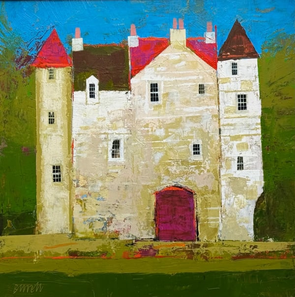 George Birrell Gable and Turrets Oil on plywood 30 x 30 cm Framed 45 x 45 cm