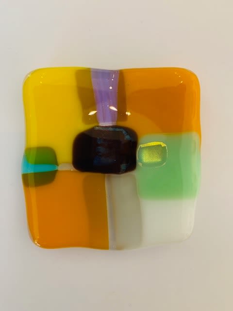 Kim Bramley SGS CGS Small Colourfields Kiln-formed art glass 7 x 7 x 1 cm