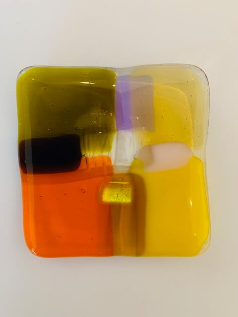 Kim Bramley SGS CGS Small Colourfield Kiln-formed art glass 7 x 7 x 1 cm