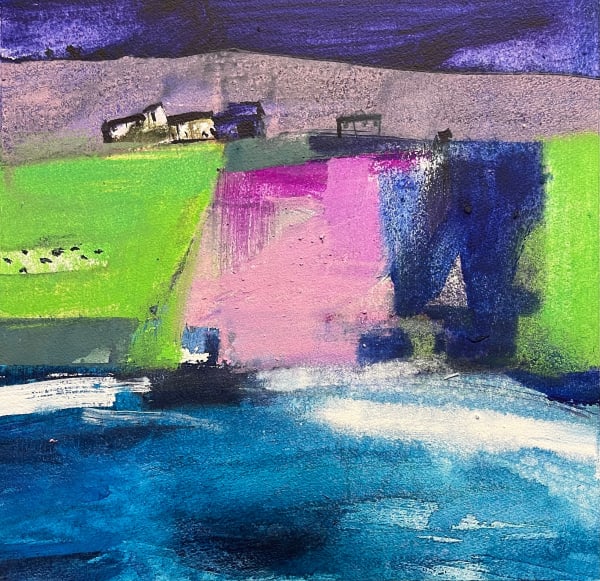 Caroline Bailey RSW Birsay Farm Buildings Acrylic 35 x 35 cm Framed 53 x 53 cm