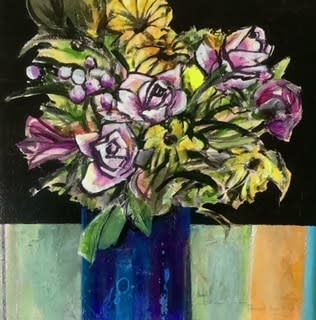 Fraser Beaton Anniversary Bouquet Mixed media 29 x 29 cm Framed size 47 x 46 cm