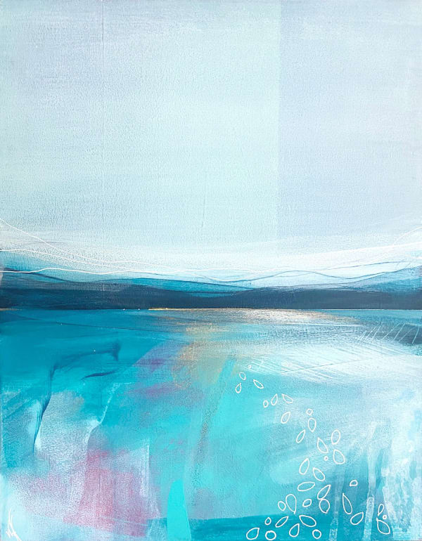 Victoria Wylie Shoreline Mixed media on wood panel 36 x 28 cm Framed 40 x 32 cm