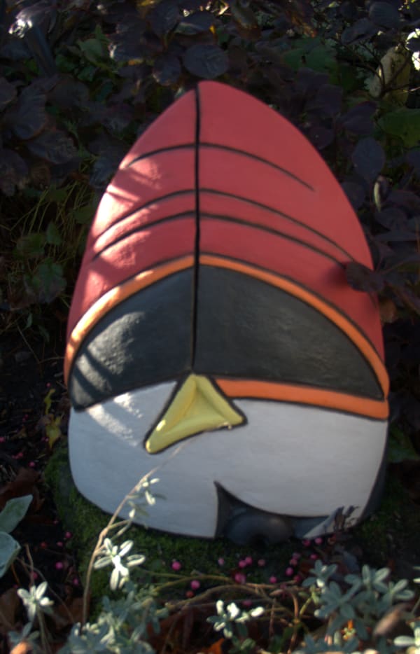 Illona Morrice Puffin Head Stoneware with coloured clayslips 45 x 35 x 15 cm