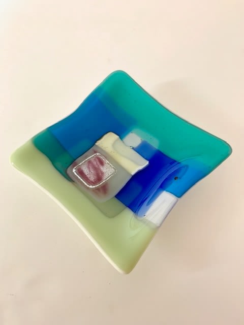 Kim Bramley SGS CGS Pastel Fields II Kiln-formed art glass 12 x 12 x 2 cm