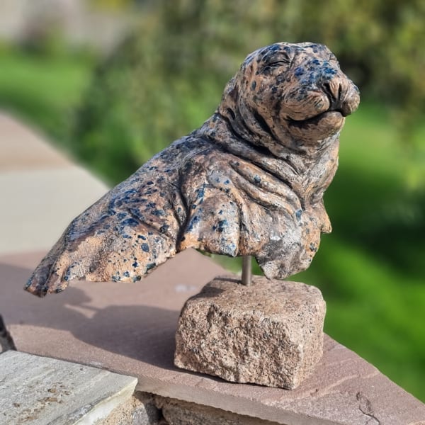 Lesley D McKenzie Grey Seal Bust Raku ceramic & granite 30 x 20 cm