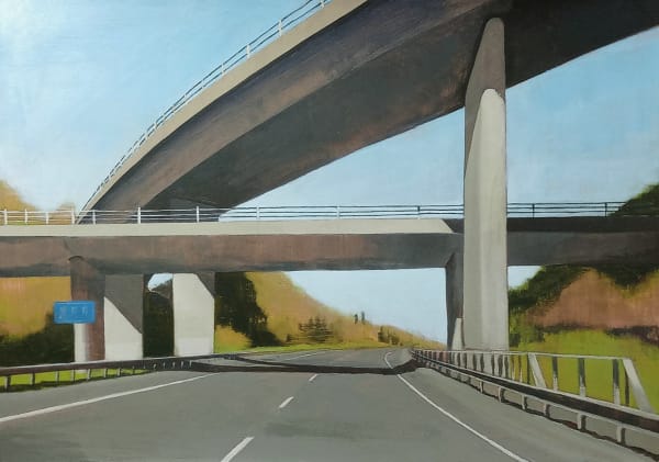 Lindsey Lavender Motorway Acrylic on paper 30 x 40 cm Framed 63 x 50 cm