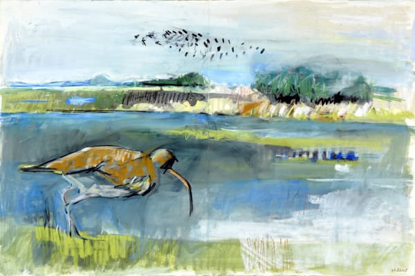 Kittie Jones Saltmarsh Curlew Charcoal, pastel & pencil on paper 56 x 76 cm Framed 70 x 90 cm