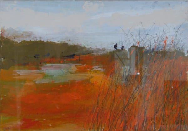 Robert McAulay Two Passing a Pond Mixed media 25 x 35 cm Framed 40 x 50 cm
