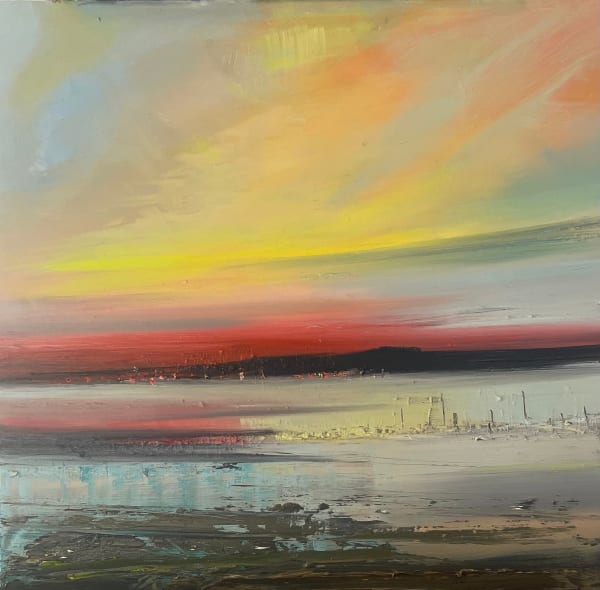 Rosanne Barr Coastal Reflections Oil on canvas 30 x 30 cm Framed 50 x 50 cm