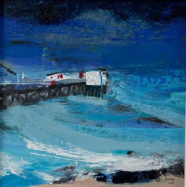 Caroline Bailey RSW Pier at Armadale Acrylic 18 x 18 cm Framed 38 x 38 cm