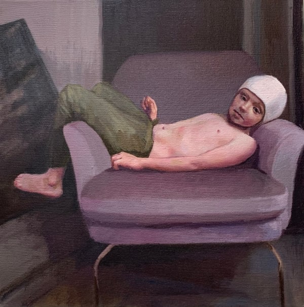Cherylene Dyer Books of Ezra Oil on canvas 40 x 40 cm Framed 43 x 43 cm