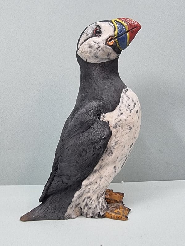 Lesley D McKenzie Male Puffin Raku fired ceramic 30 x 15 x 15 cm