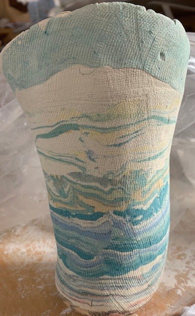 Maralyn Reed-Wood Strata and Seascape II Porcelain Nerikomi pot 20 cm