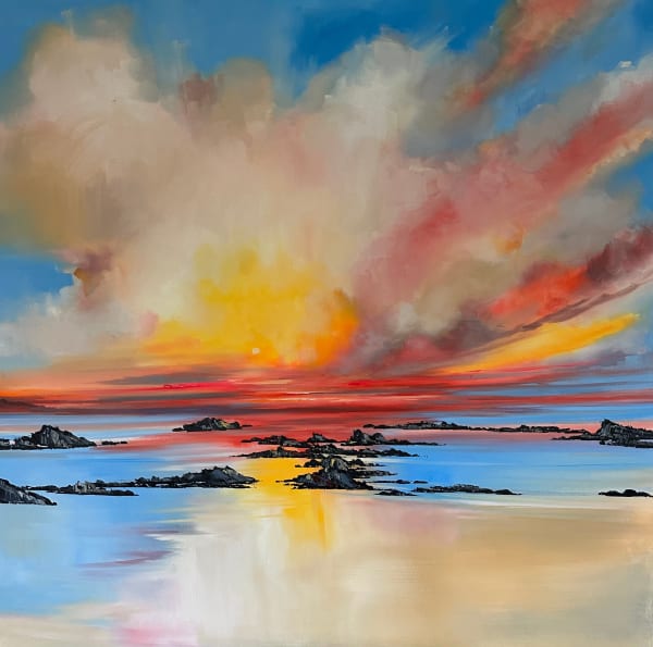 Rosanne Barr Perfect Night for a Sunset Oil 100 x 100 cm Framed 120 x 120 cm