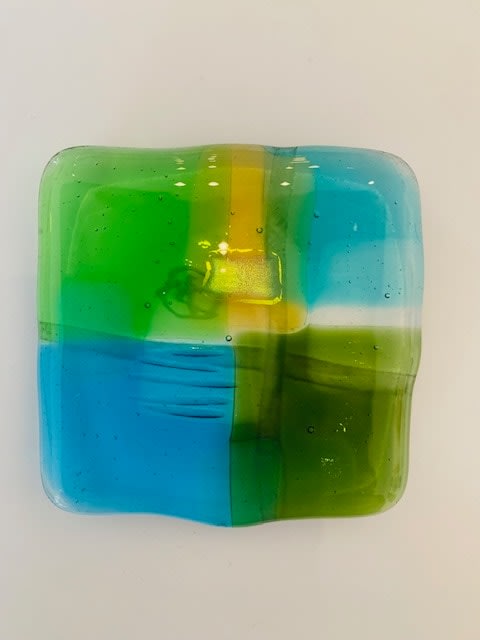 Kim Bramley SGS CGS Small Colourfields kiln-formed art glass 7 x 7 x 1 cm