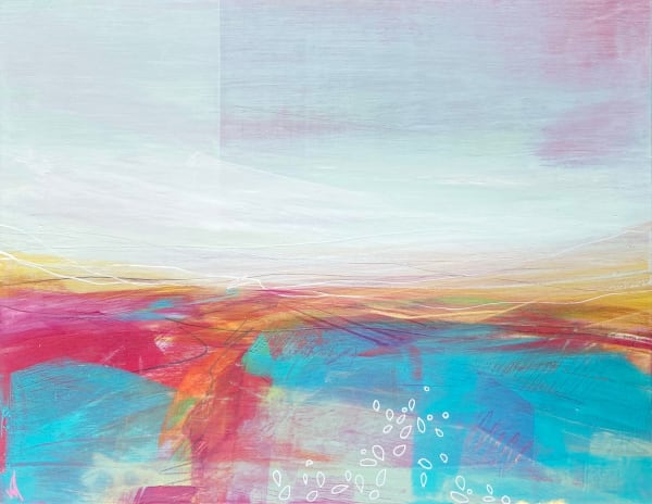 Victoria Wylie New Beginnings Mixed media on wood panel 28 x 36 cm Framed 32 x 40 cm