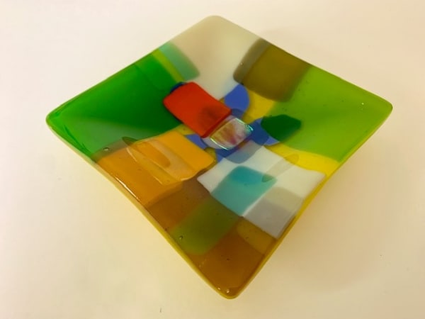 Kim Bramley SGS CGS Rooted in Colour Kiln formed glass 15 x 15 x 3cm
