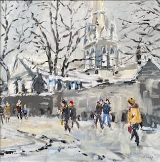 Kathleen Bremner Snow in Back Wynd, Aberdeen Acrylic 40 x 40 cm Framed 50 x 50 cm