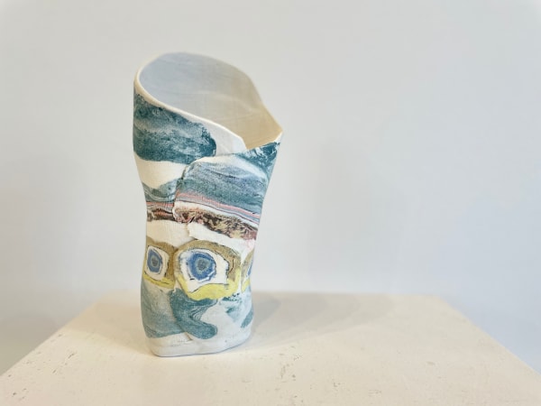 Maralyn Reed-Wood Stormy Green Porcelain Nerikomi pot 20 cm