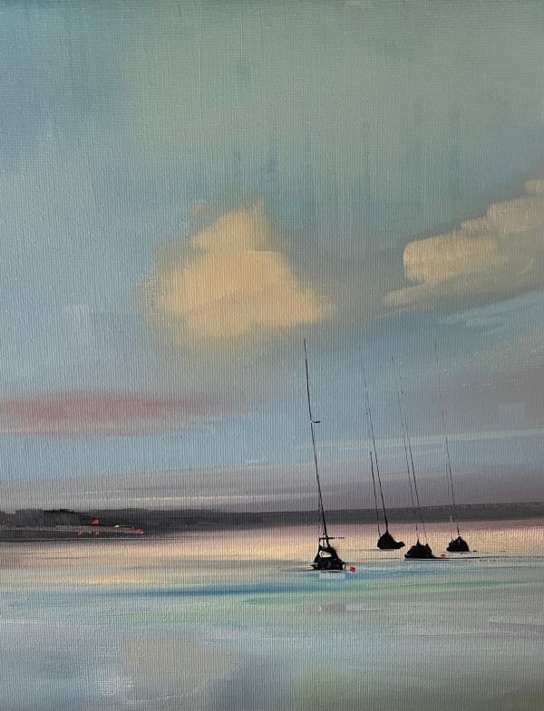 Rosanne Barr The Mooring for Four Oil 25 x 20 cm Framed size 45 x 40 cm