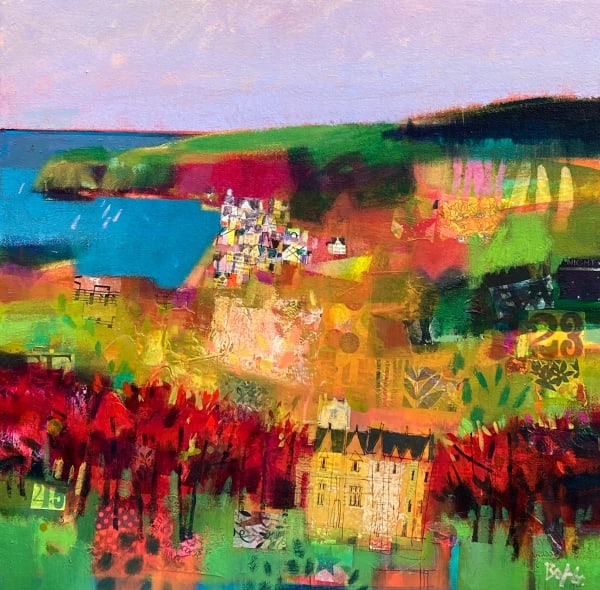 Francis Boag Stonehaven from Ury Acrylic on canvas 50 x 50 cm Framed 52 x 52 cm
